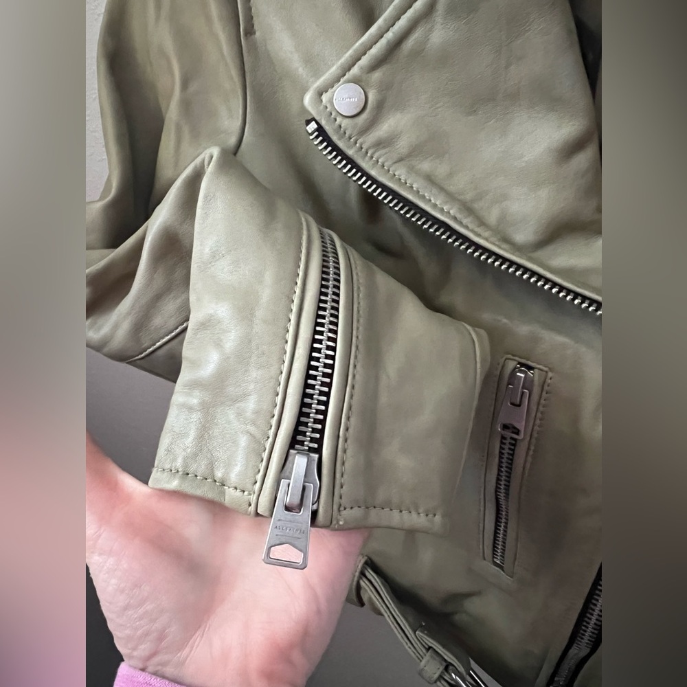 ALLSAINTS Balfern Leather Biker Jacket Size 2 In Green New - Picture 8 of 13